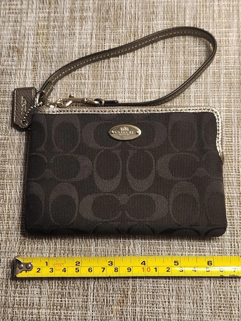 Coach Black Signature  Canvas Wristlet with Metallic Silver Accents - Picture 2 of 6